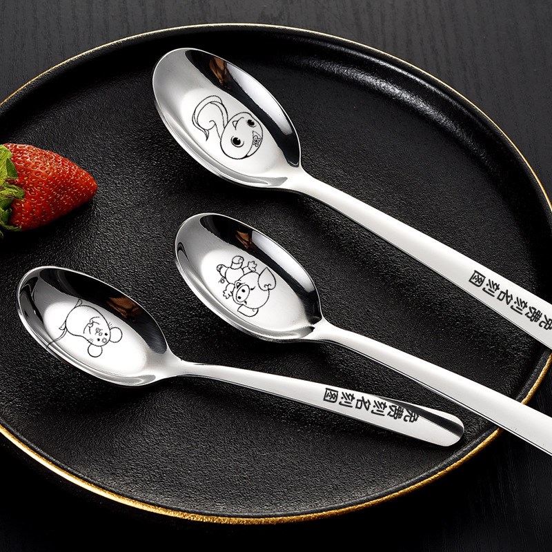 不锈钢汤勺儿童家用餐勺吃饭勺子长柄创意圆N小勺中式汤匙调羹加