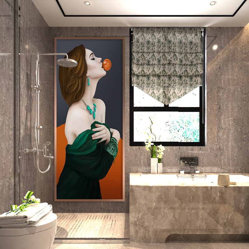卫生间装饰e画自粘免打孔防水浴室免钉挂画洗手间厕所轻奢自贴壁