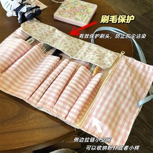 便携式化妆刷收纳包大容量眼线眉笔E外出刷子包碎花绑带卷式收纳