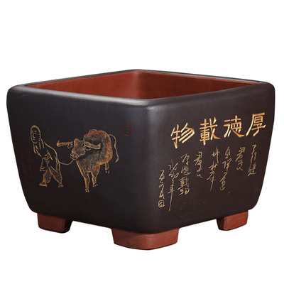 宜兴紫砂花盆精品盆景盆四方形长方形花盆L马槽高档创意花盆中国