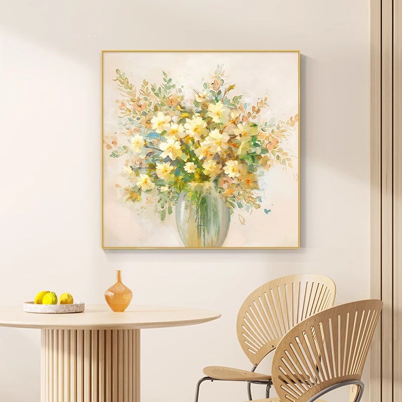 奶油风餐厅装饰画大芬油画村花卉饭厅挂画小清新餐X桌背景墙挂画图片