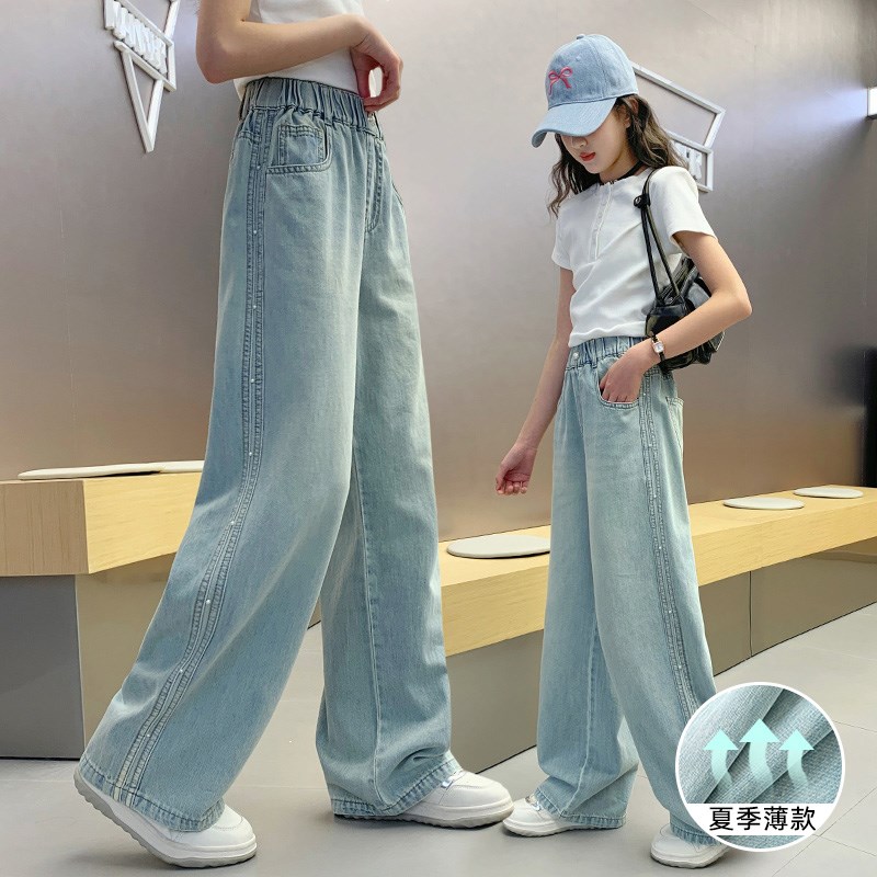 女童防蚊长裤牛仔女大童青少年初中生胖孩夏J季新款2025儿童裤子