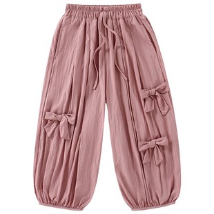 粉色夏天凉感裤 女童裤 洋气防晒宽松灯笼裤 子b夏季 儿童防蚊 超薄款