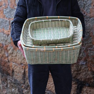 竹编长方形竹筐h家用餐厅超市果盘馒头篮筐托盘收纳茶盘菜篮簸箩