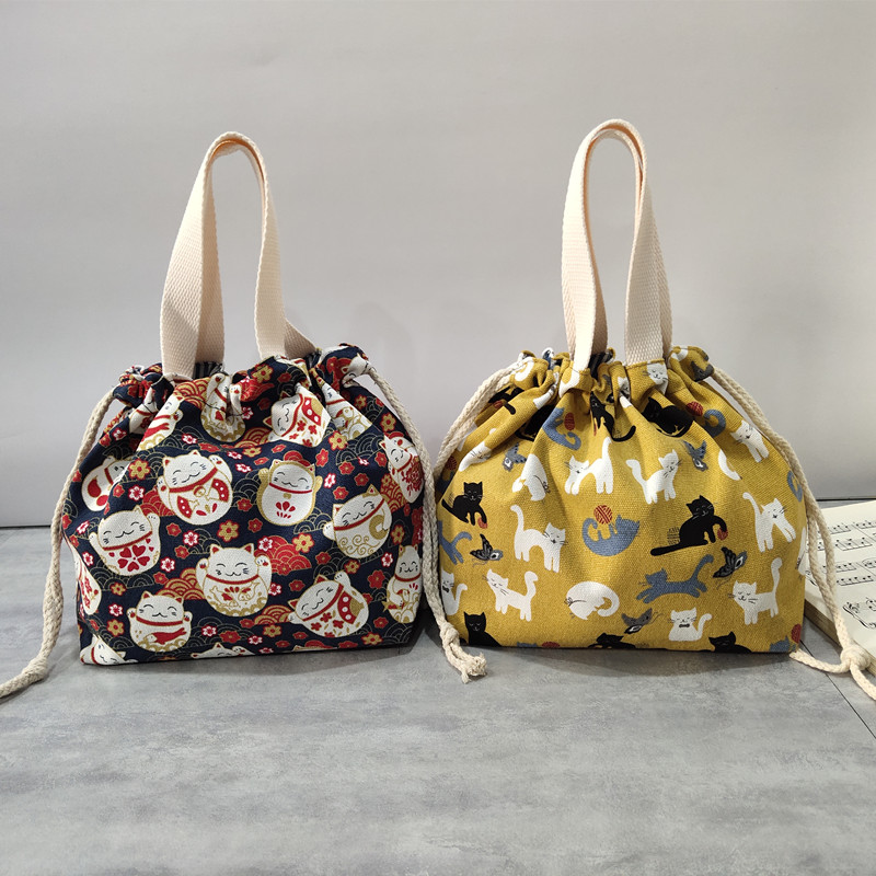 日韩式可爱女生手拎包印花帆布袋便当袋上班R饭盒包休闲手提袋