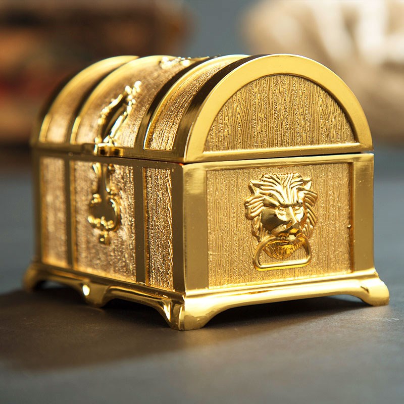金色金属欧式古典百宝箱r海盗珠宝盒摆件创意家居饰品收纳首饰盒