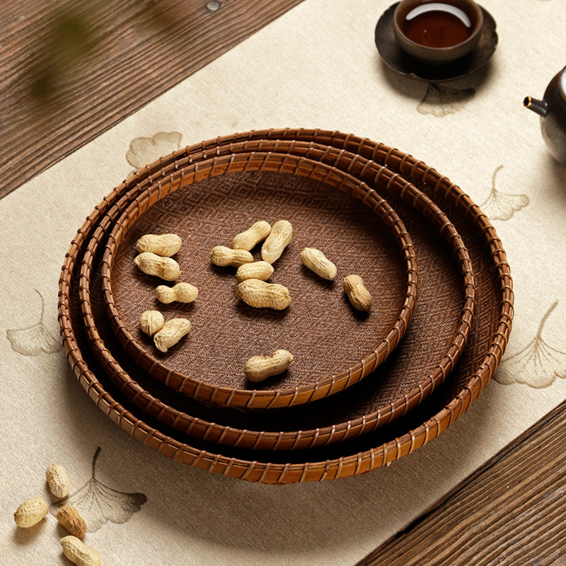 高档手工藤d编席面竹编托盘精品圆簸箕水果篮子茶道点心馒头收纳,特色手工艺,竹编/竹雕,淘宝优惠券,粉丝福利购,淘宝优惠卷