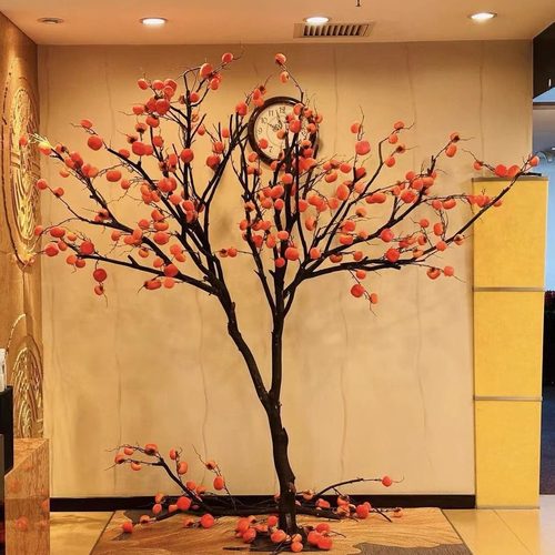 新年许愿树仿真柿子树新中式禅意摆件事事如意酒店商场造景绿植