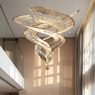别墅客厅吊灯轻奢艺术飘带灯设计师酒店大堂餐厅复式挑空楼梯灯