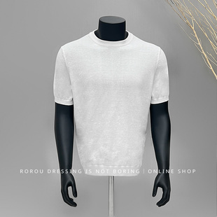 圆领宽松小领口纯白色短袖T恤男款简约基础通勤舒适内搭白t打底衫