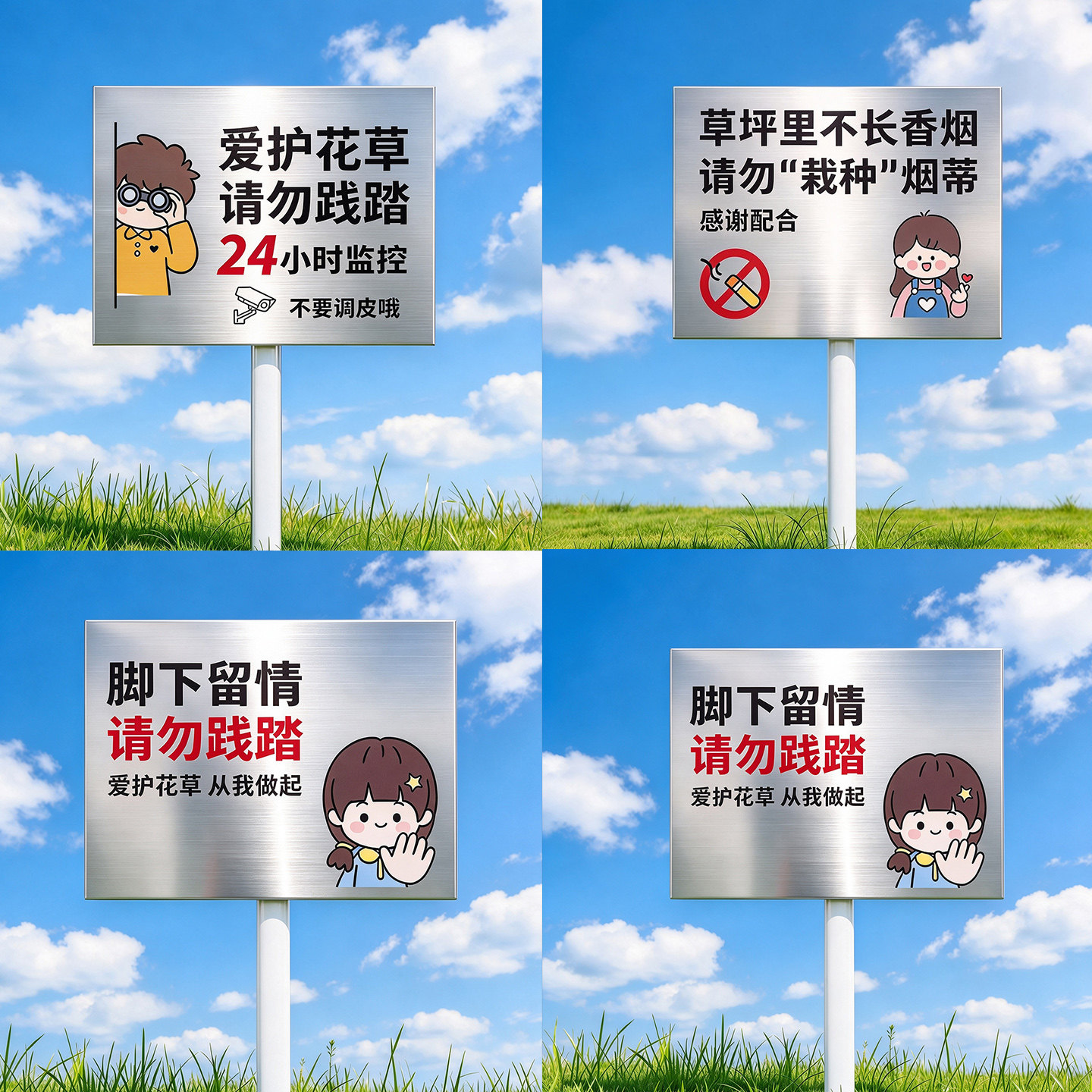 爱护花草提示牌户外请勿采摘不锈钢立牌禁止采摘警示牌花园林绿化带告示牌草坪花台标语定制养护中补种提示牌