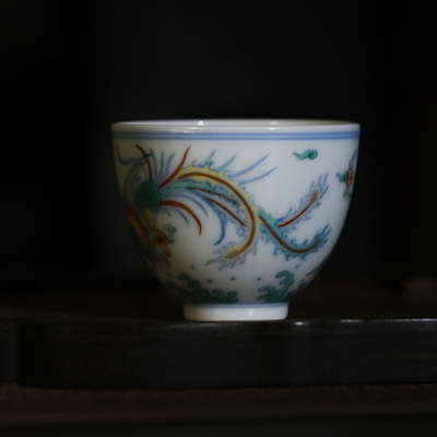 景爷暮月山房景德镇斗彩双凤小杯陶瓷单杯手工手绘功夫茶具主人杯