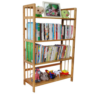 加厚书架简易儿童书柜楠竹桌上收纳架竹制置物架落地书架储物实木