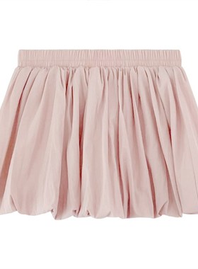 黄色冰丝蓬蓬花苞短裙女夏季薄2025新款百褶裙小个子a字半身裙