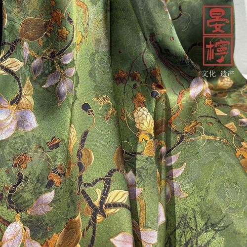新款真丝香云纱布料中国风旗袍连衣裙桑蚕丝面料植物花型丝绸