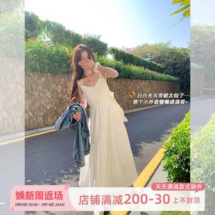 温柔初恋感白色吊带连衣裙开春气质穿搭海边渡假显瘦长裙 曾小咸