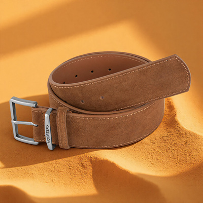 嘟卡丹4.8cm复古棕色磨砂绒面牛皮腰带女真皮翻毛皮皮带配牛仔裤