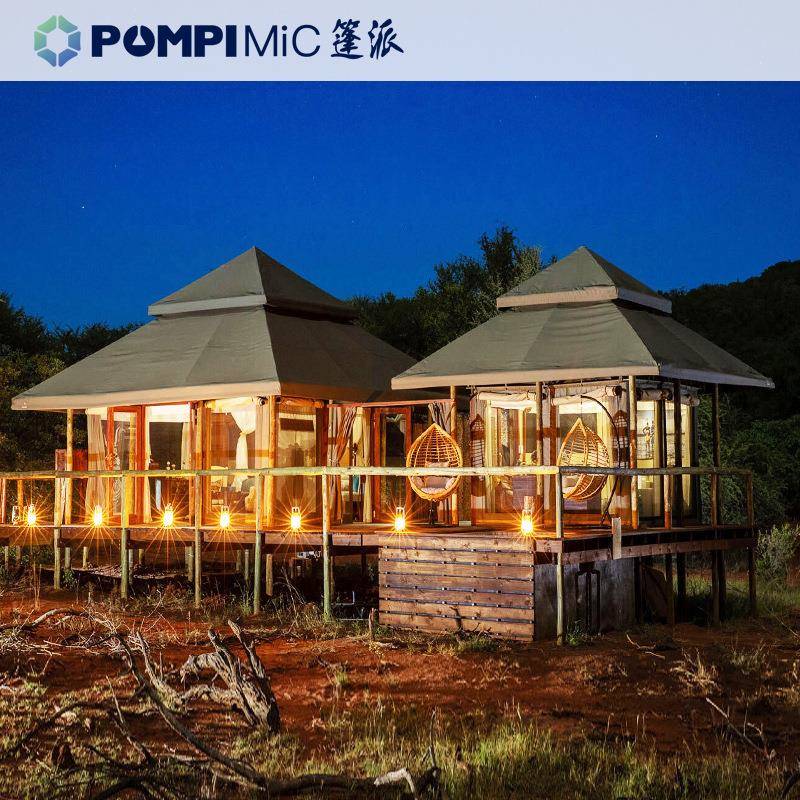度假露营住宿金字塔帐篷酒店防风防雨豪华住宿帐篷带卫生间