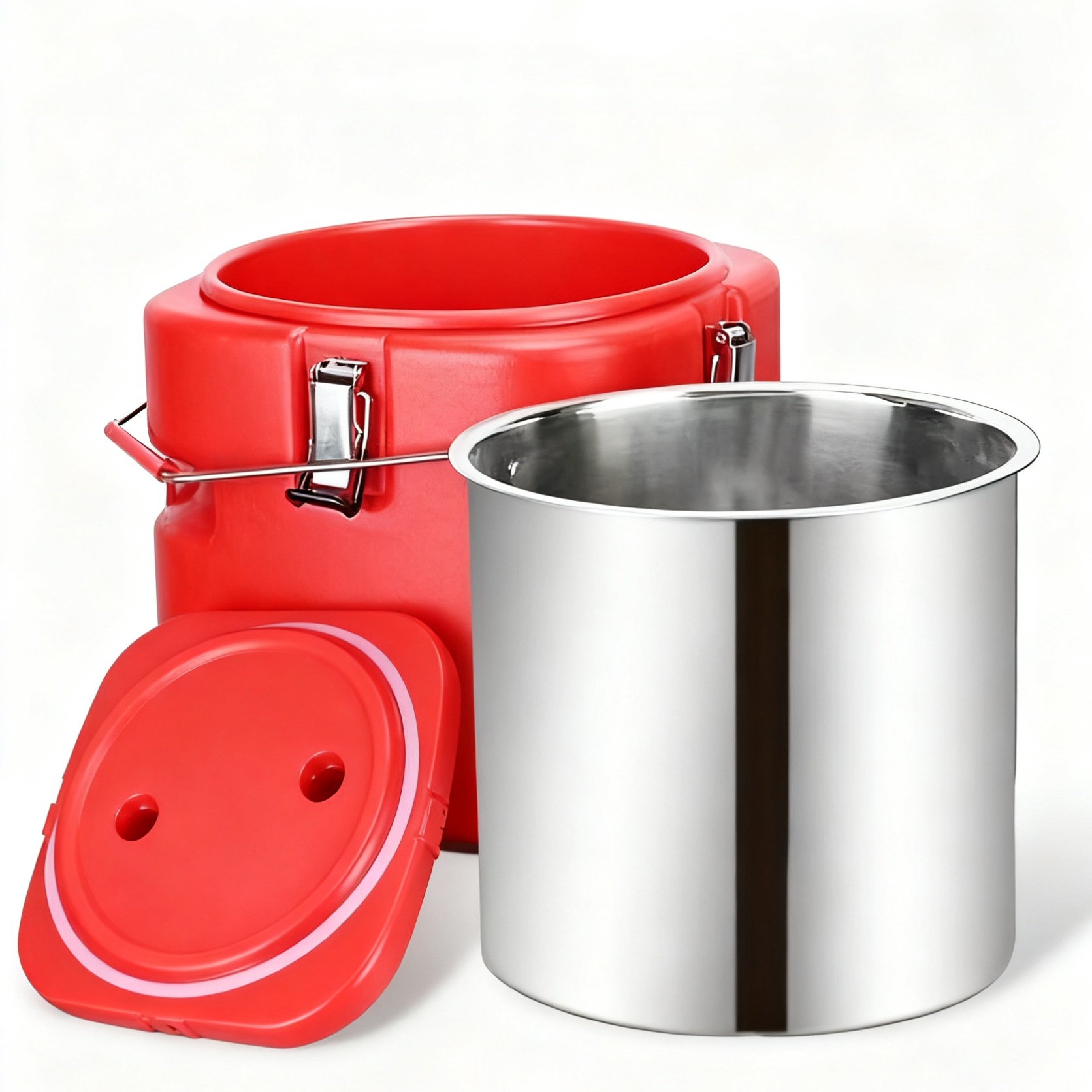 新款304不锈钢商用保温饭桶 学校餐饮带提手可拆卸内胆保温桶