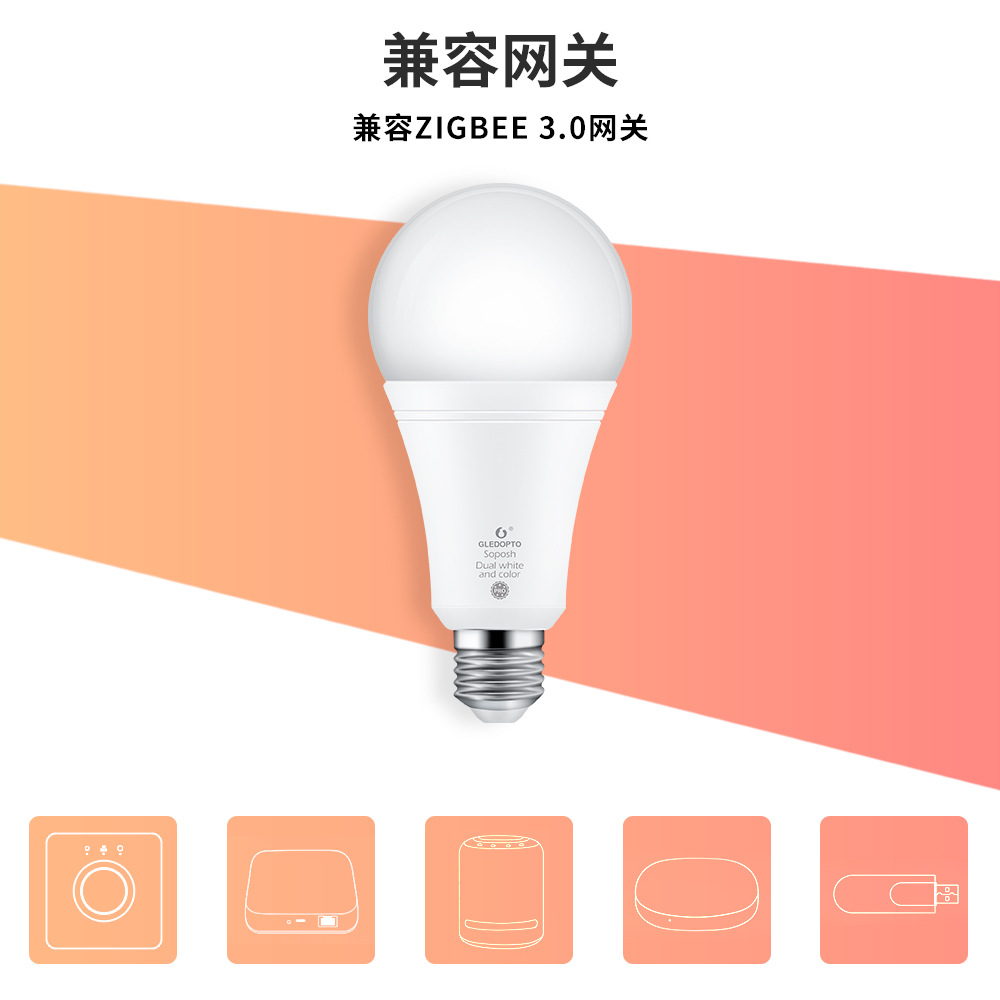 GLEDOPTO12W智能家居RGBCCT七彩球泡灯调光调色ZIGBEE3.0语音控制