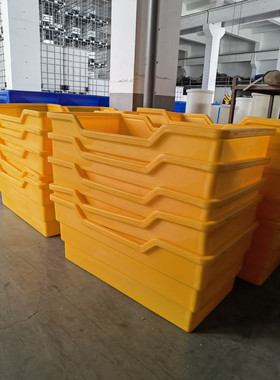 厂家供应蓝色黄色布草车四轮静音500L耐撞击加厚滚塑布草框异形