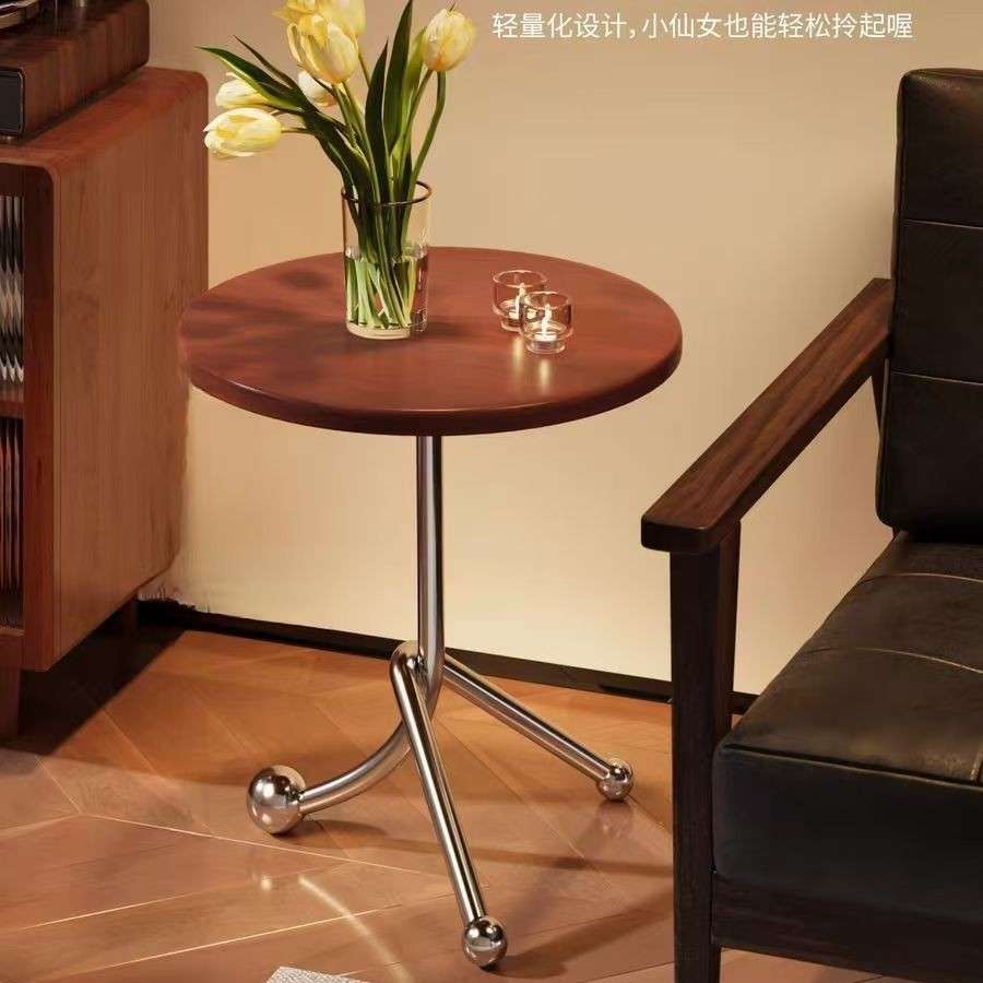 中古风不锈钢客厅小圆桌咖啡厅奶茶店创意小桌子阳台休闲小茶桌