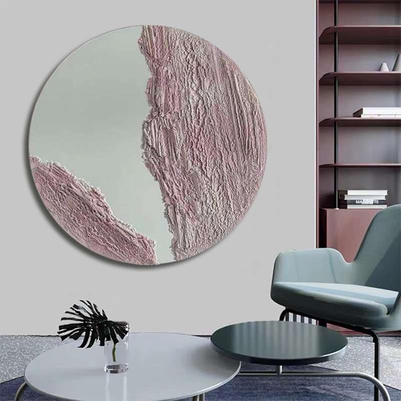 新中式圆形装饰画立体实物画玄关抽象挂画酒店客房手工纯手绘油画图片