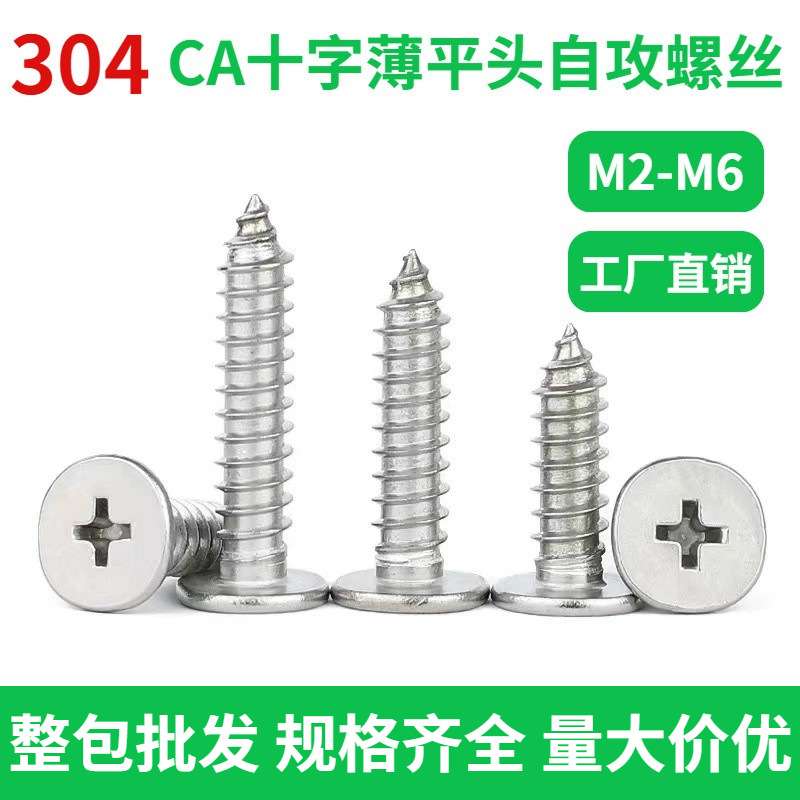 厂家直销304不锈钢十字薄平头螺丝钉M2/M3/M4/M5/M6 CA扁平头自攻