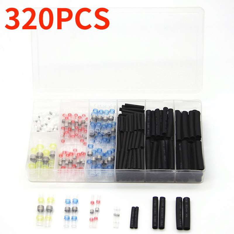 跨境货源320PCS盒装防水焊锡环热缩中接管 热缩套管焊锡端子组合