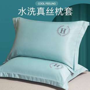 非全棉刺绣枕芯套48x74cm一对装 水洗真丝冰丝枕套单人枕头套夏季