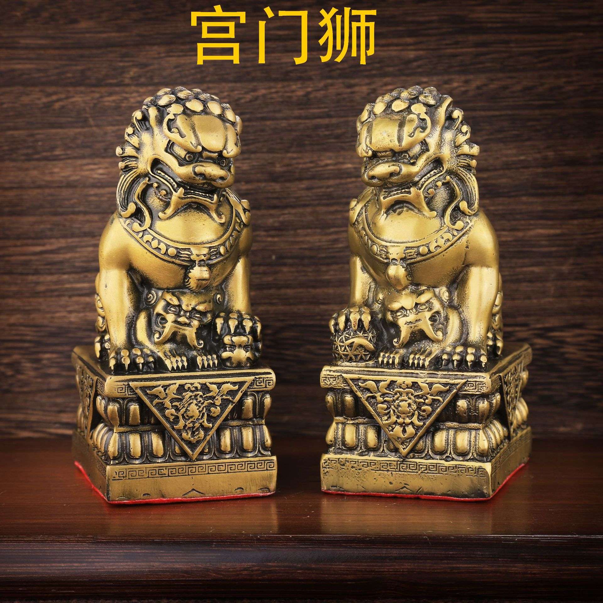 铜摆件风水摆件宫门狮