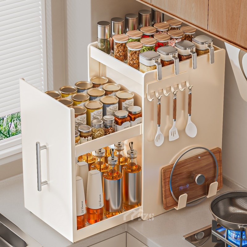 厨房调料置物架多功能抽拉式调料架调味料收纳盒转角台面收纳柜子