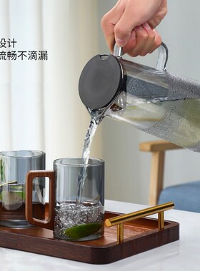 家用水杯玻璃杯水具套装木把水杯客厅茶杯杯子耐高温水壶水杯套装