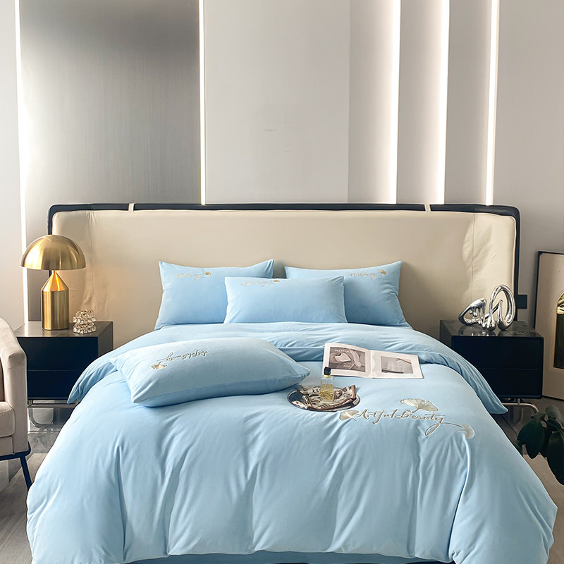 精选秋冬双面牛奶珊瑚绒被套单件简约高级床单被罩纯色加厚蓝色四