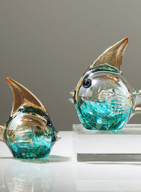 水晶琉璃鱼轻奢摆件简约客厅样板房电视柜卧室玄关玻璃装饰品摆设