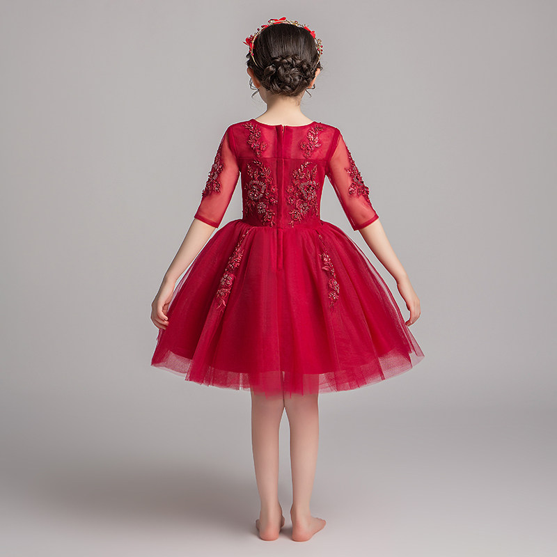 儿童礼服公主裙女童蓬蓬纱生日红色小女孩花童婚礼主持人演出服夏