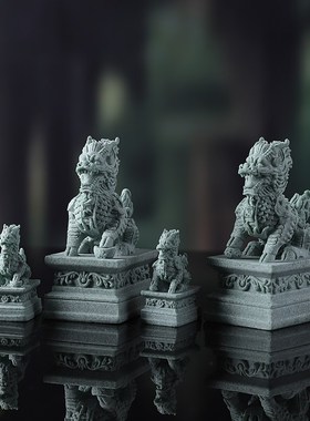 中国风一对麒麟招财摆件石雕神兽镇宅看门鱼缸造景客厅桌面装饰品