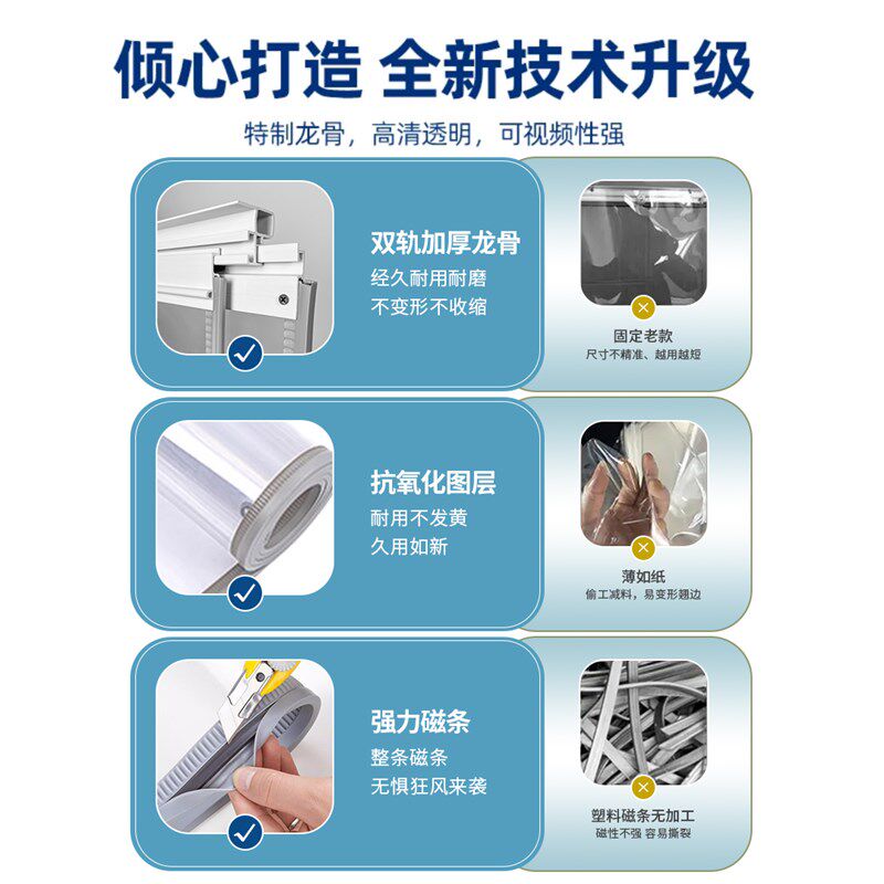 滑动推拉门帘空调挡风店铺商用磁吸自吸磁铁透明塑料pvc软隔断帘