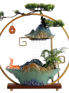 招财流水摆件创意喷泉循环水中式家居客厅办公室桌面装饰开业礼品