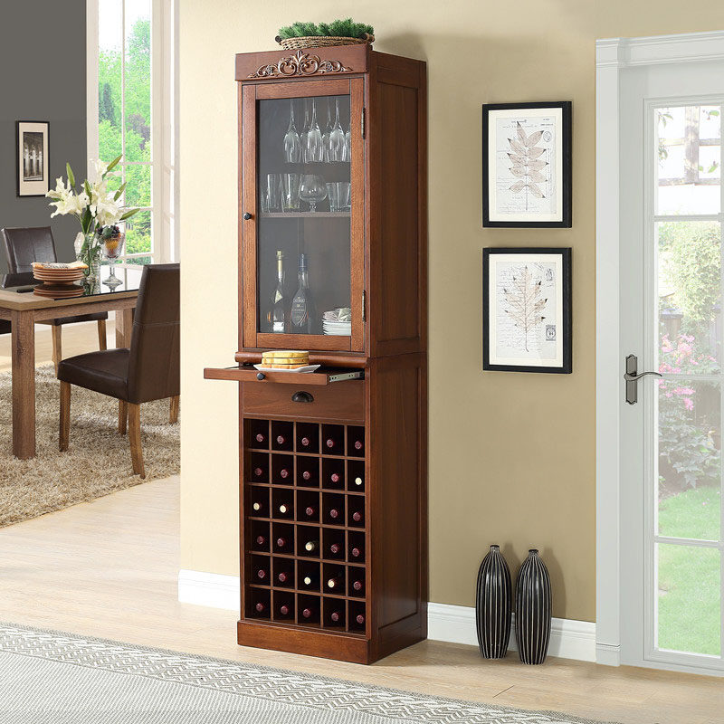美式酒柜实木红酒柜单门储酒柜客厅酒架家用玻璃门酒柜落地隔断柜