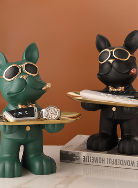 创意斗牛犬进门口放钥匙的摆件玄关摆设品品遥控器收纳盒乔迁礼物