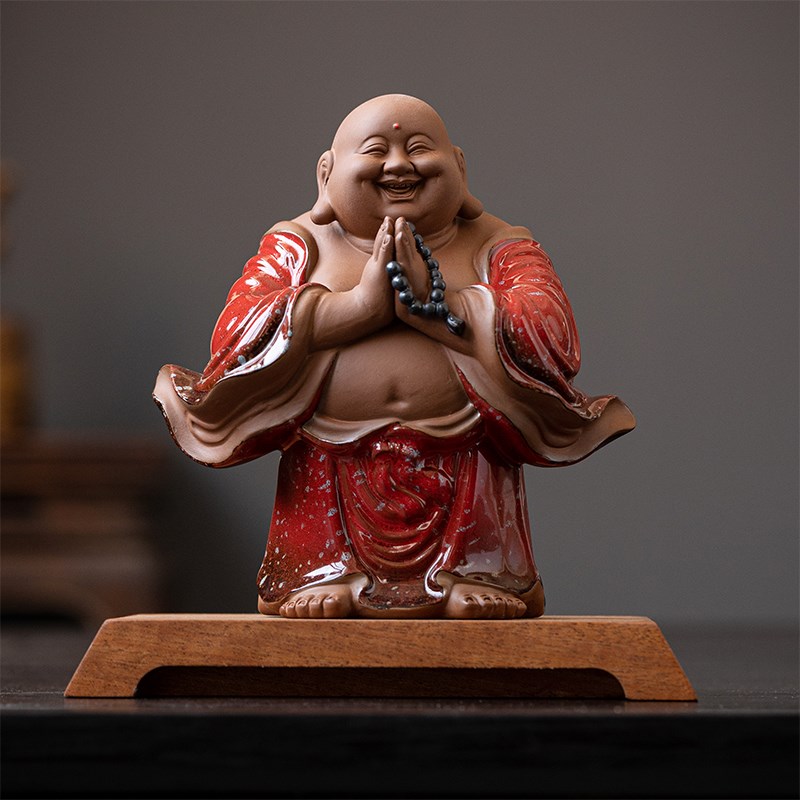 久造中式弥勒佛摆件大肚笑佛陶瓷工艺品招财客厅办公桌面装饰摆设