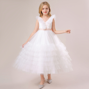 高端女中大童小提琴钢琴演奏主持人演出晚礼服儿童伴娘婚纱公主裙