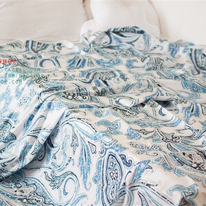 闹闹家 贡缎长绒棉床品服装布料面料-天蓝底花型[250]66