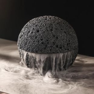 创意星球火山石球形圆形煤球盅黑色月球餐具酒店分子料理位上盘子