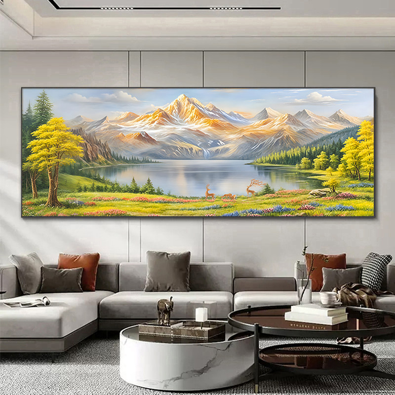 金山聚财水晶烤瓷镶钻客厅装饰画现代简约沙发背景墙壁画轻奢挂画