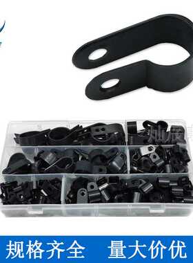 R型线夹 200pcs盒装线扣黑色塑料R型夹 尼龙R型理线卡固定电线扣