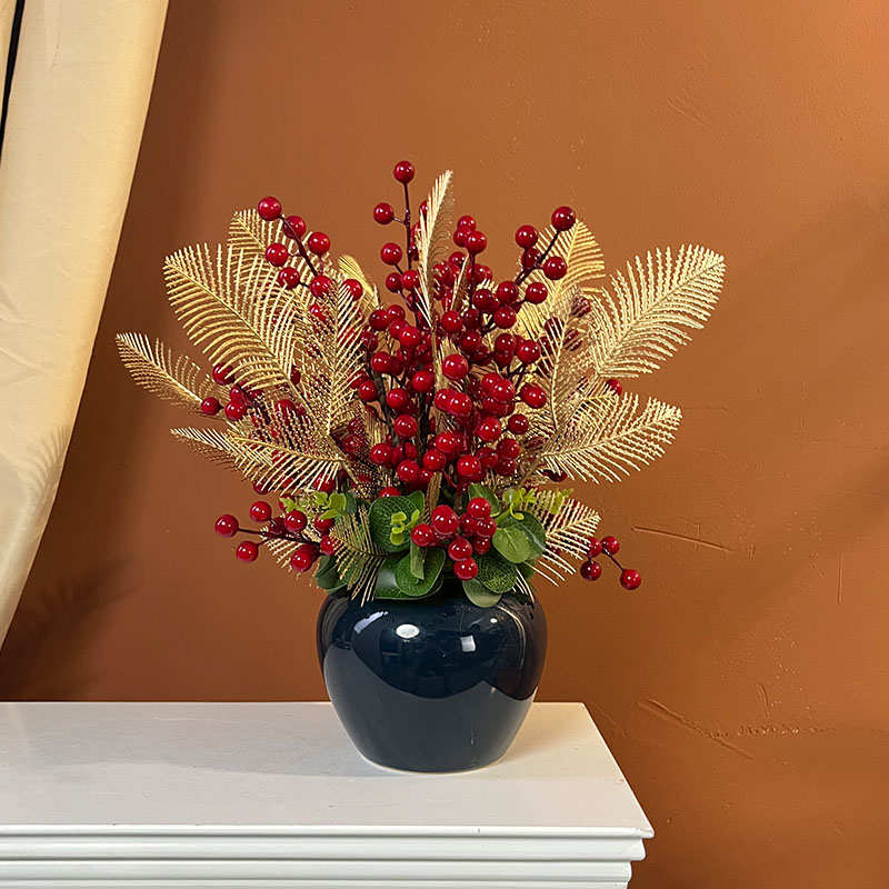 发财果仿真花客厅红果装饰插花高档餐桌花茶几摆件红色浆果摆设花