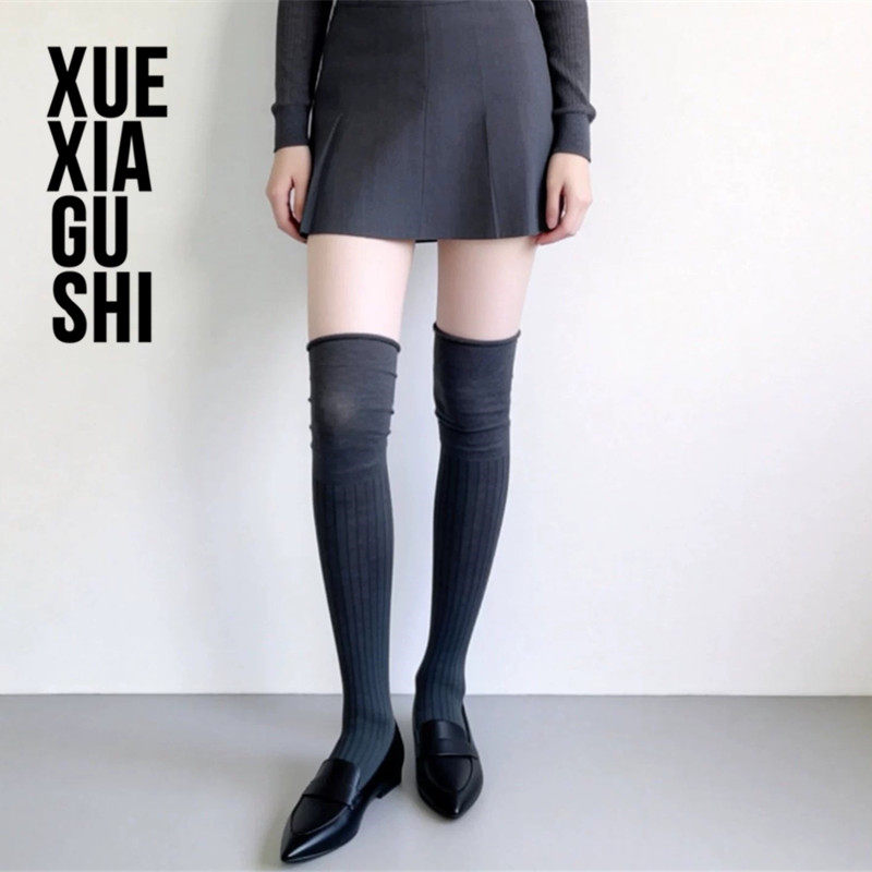 高级灰竹纤维过膝袜~美腿显瘦