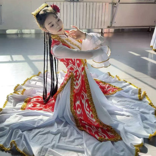 大摆裙练习裙艺考民族服装 新疆维吾尔族舞蹈服装 成人女开场舞新款